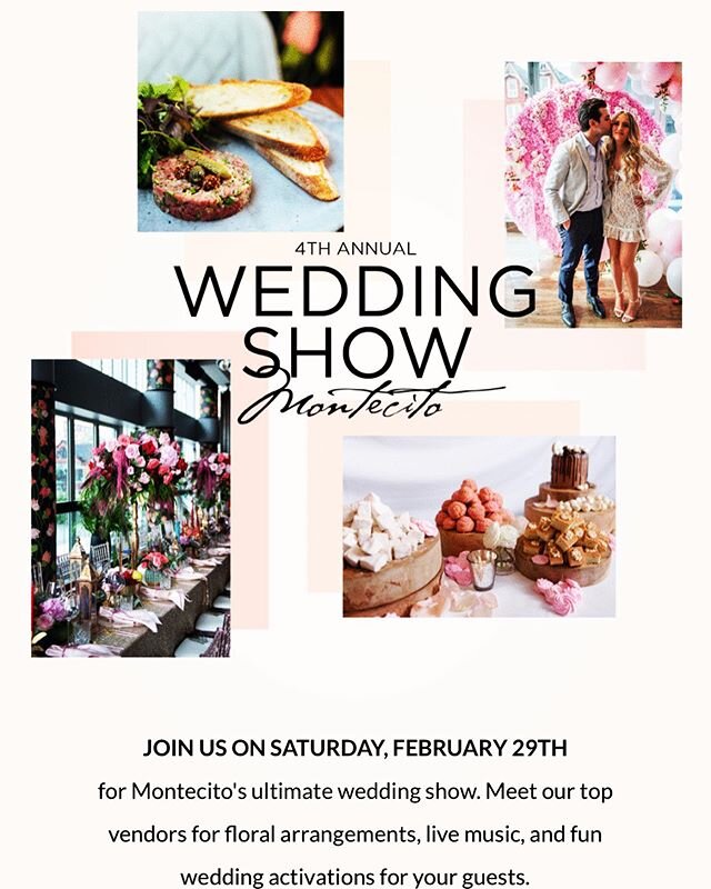 We’re just 2 days away from our Annual Wedding Show and the response has been amazing! If you haven’t registered for a ticket yet be sure to do so on Eventbrite. 
It’ll be a fun afternoon of enjoying live music, delicious canapés and cocktails while mingling with some great vendors. Don’t miss this highly anticipate event - we’re excited to see you there!!!